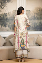 Embroidered & Printed Kurta With Palazzo & Printed Dupatta, White - Hiral Fashion | Grocsy
