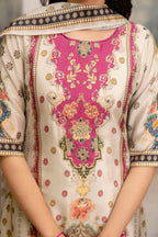 Embroidered & Printed Kurta With Palazzo & Printed Dupatta, White - Hiral Fashion | Grocsy