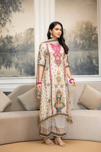 Embroidered & Printed Kurta With Palazzo & Printed Dupatta, White - Hiral Fashion | Grocsy