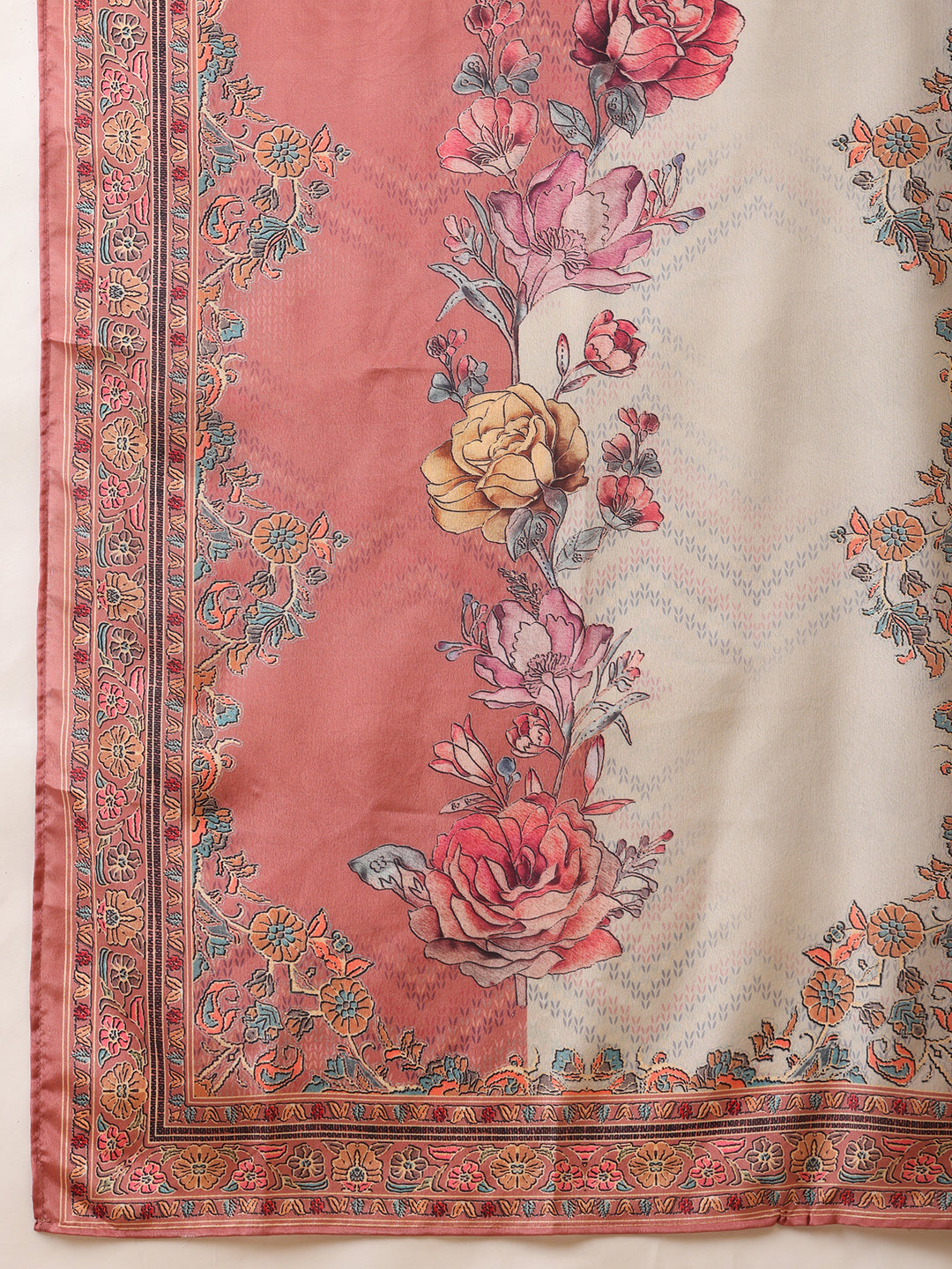 Embroidered & Printed Asymmetric Kurta With Palazzo & Printed Dupatta, Pink - Hiral Fashion | Grocsy