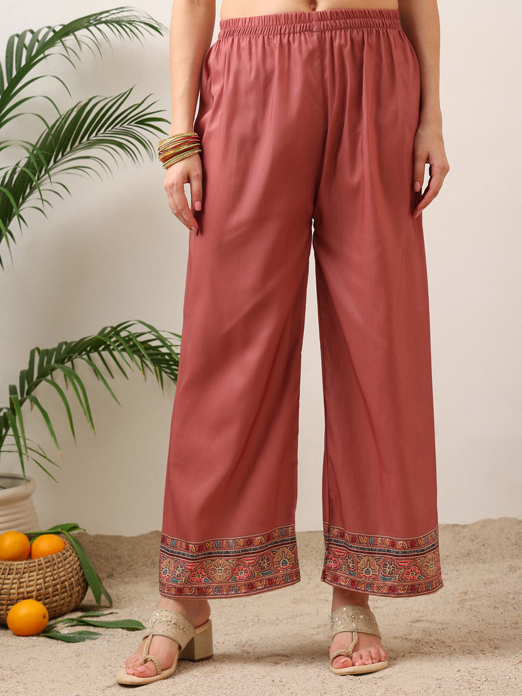 Embroidered & Printed Asymmetric Kurta With Palazzo & Printed Dupatta, Pink - Hiral Fashion | Grocsy