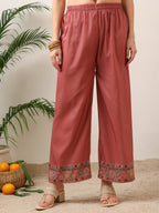 Embroidered & Printed Asymmetric Kurta With Palazzo & Printed Dupatta, Pink - Hiral Fashion | Grocsy