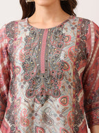 Embroidered & Printed Asymmetric Kurta With Palazzo & Printed Dupatta, Pink - Hiral Fashion | Grocsy