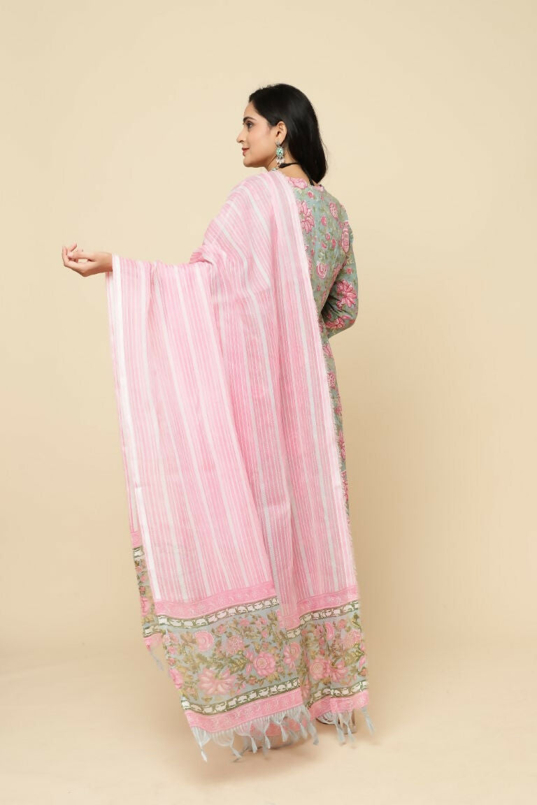 Designer Stylish Pink Cotton Blend Stitched Suit With Dupatta - Tanisha | Grocsy