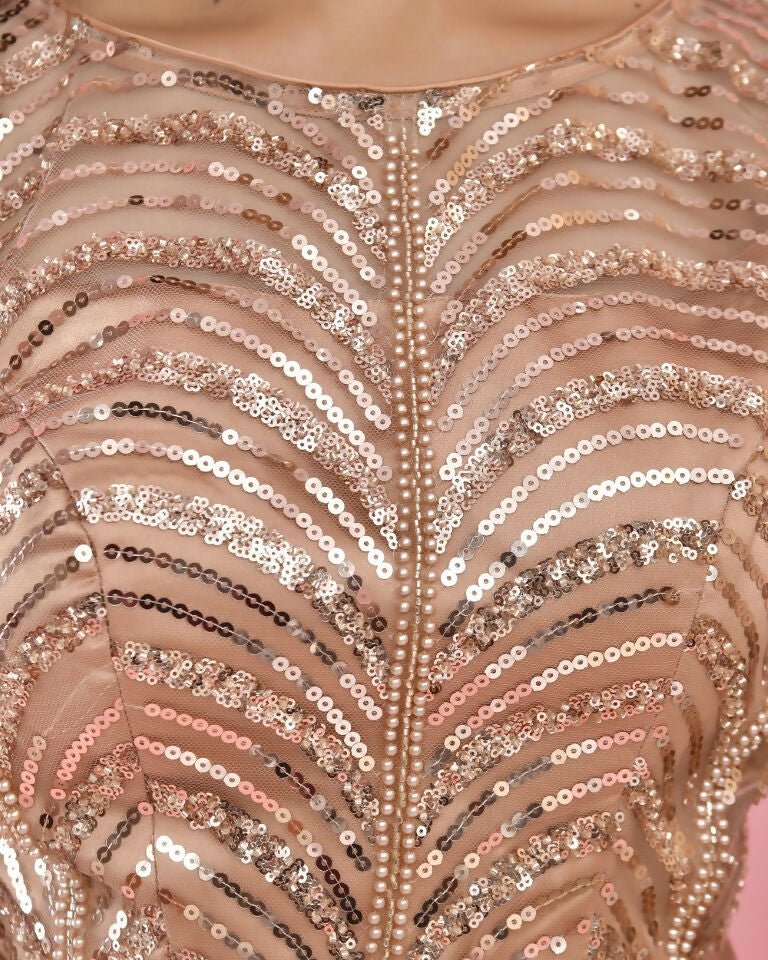 Amodini Designer Studio Copper Gold Sequined Pearl Sleeveless Padded Blouse | Grocsy