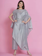 Women Republic Grey Opara Silk Kurta With Belt And Palazzo | Grocsy
