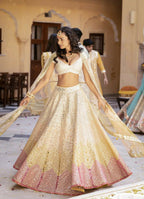 Jyoti Fashion Butter Cream Sequence with Thread Zari Embroidery Georgette Lehenga Choli with Dupatta | Grocsy