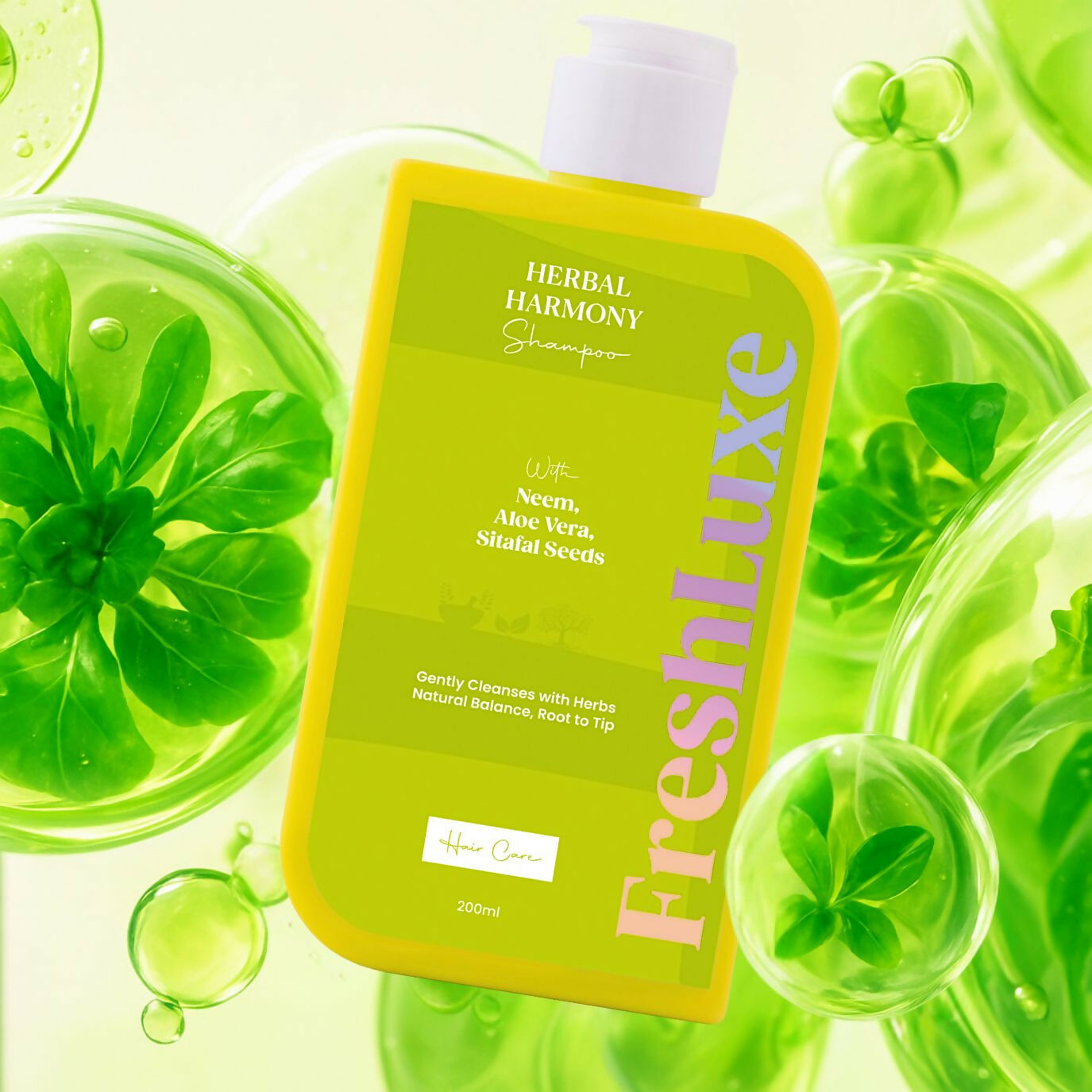 FreshLuxe Herbal Harmony Shampoo Anti-Dandruff Hair Cleanser with Aloe Vera, Neem & Sitafal | Grocsy