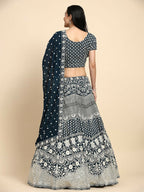 Blue Georgette Thread Embroidered Lehenga Choli with Dupatta - Tanya | Grocsy