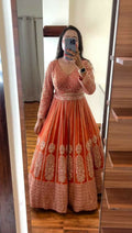 Jyoti Fashion Women's Orange Faux Georgette Sequins with Thread Embroidered Designer Lehenga Choli Set | Grocsy