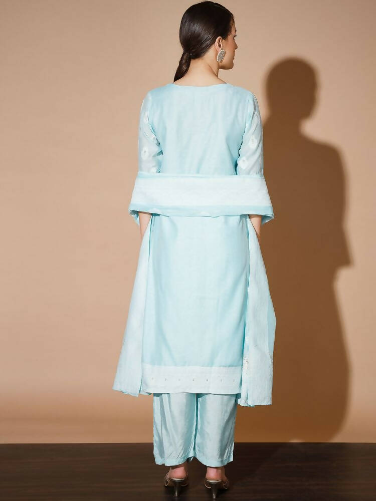 Myshka Women Blue Printed Kurta & Palazzos With Dupatta | Grocsy