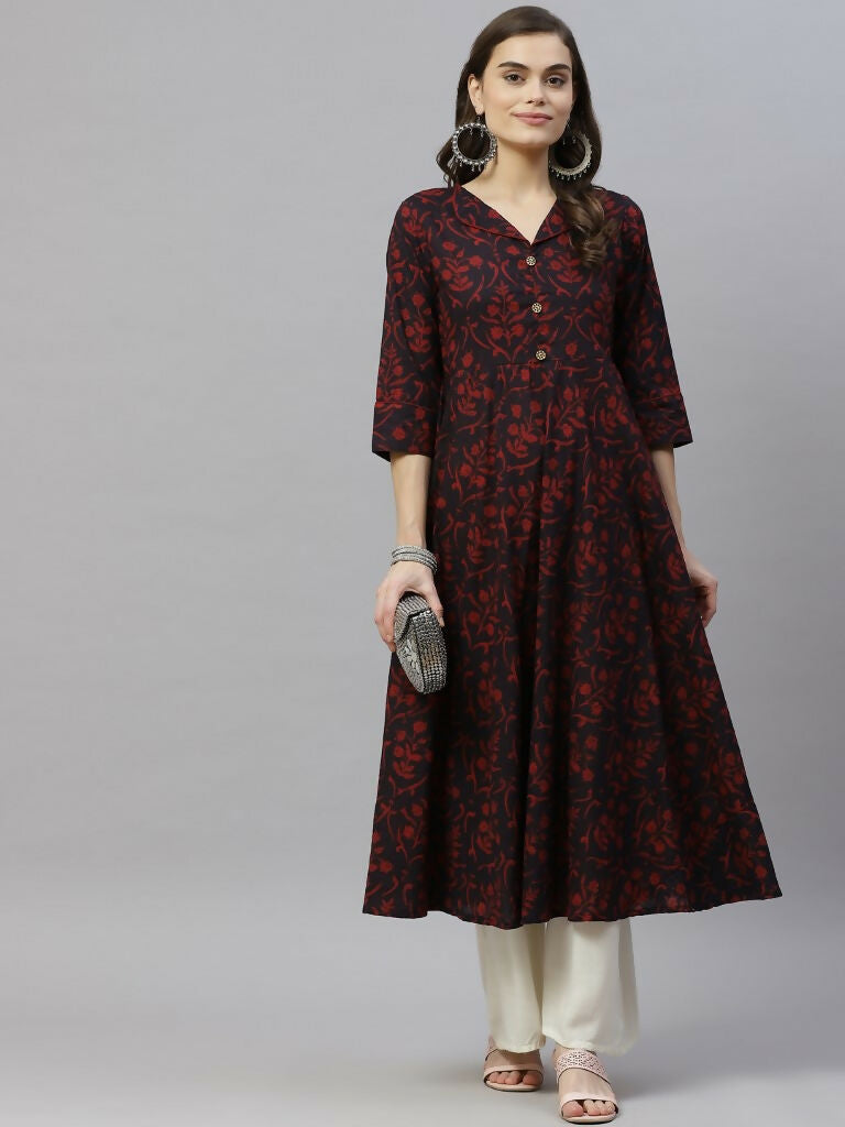 Miravan Women's Anarkalis Pure Cotton Floral Print Anarkali Kurta | Grocsy