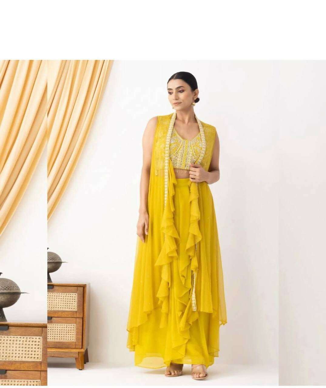 Joban Fashion Yellow Georgette Embroidery Sequence Work Readymade Kurta Set | Grocsy