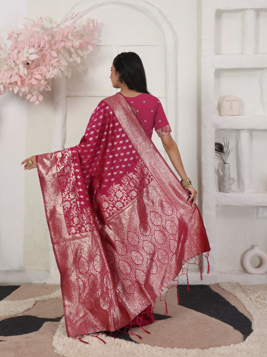 Shree Shyam Fashion Lichi Silk Wine Saree | Grocsy