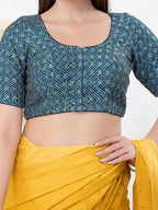 Joban Fashion Fire-Blue Art Silk Elbow Sleeveless Front Open Blouse | Grocsy