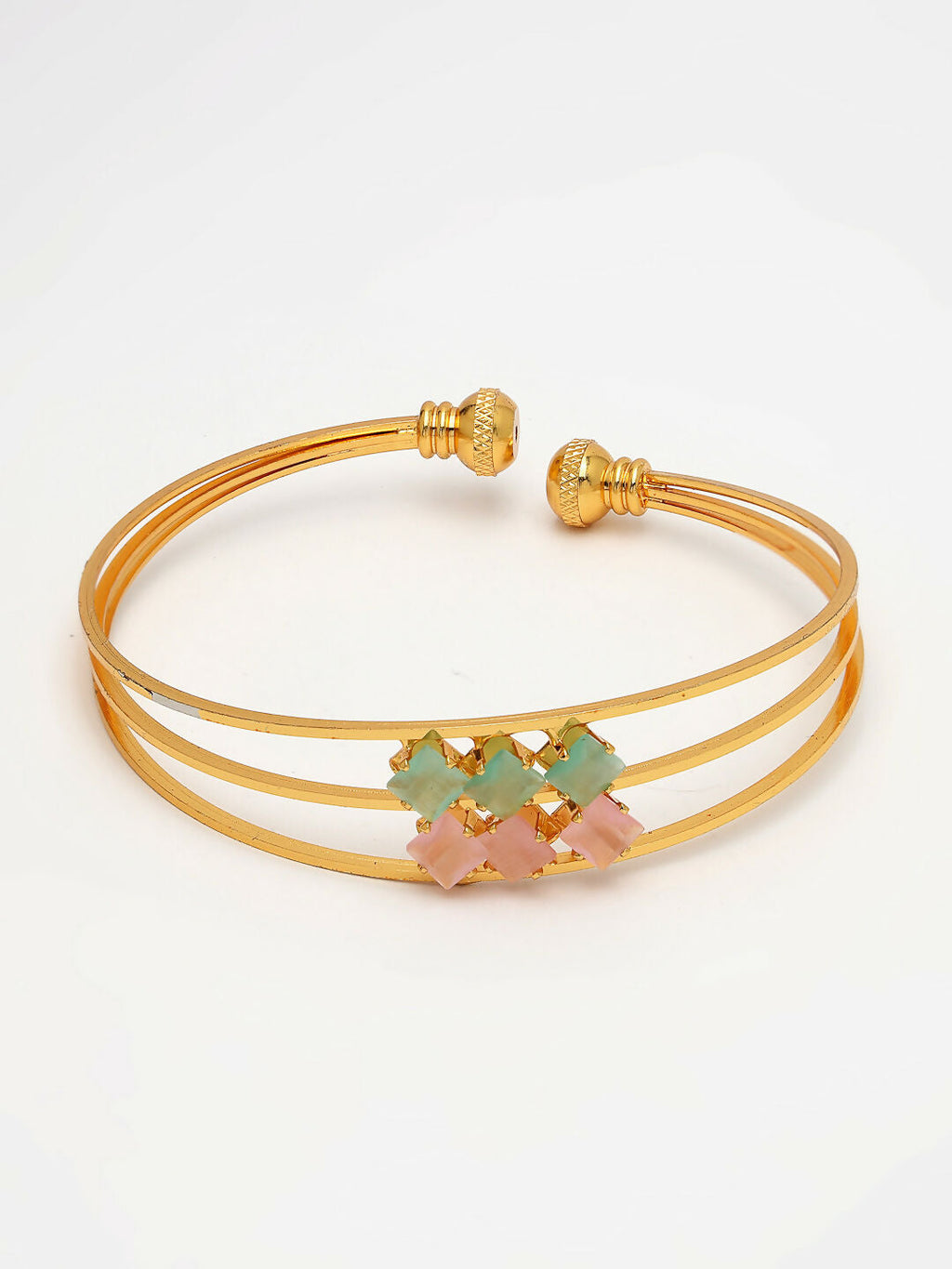 NVR Women's Gold-Polished CZ Stone-Studded Cuff Bracelet | Grocsy