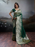 Shree Shyam Fashion Dark Green Silk Blend Saree | Grocsy