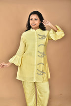 Morchari Women Hand Embroidery Co-Ords-Yellow | Grocsy