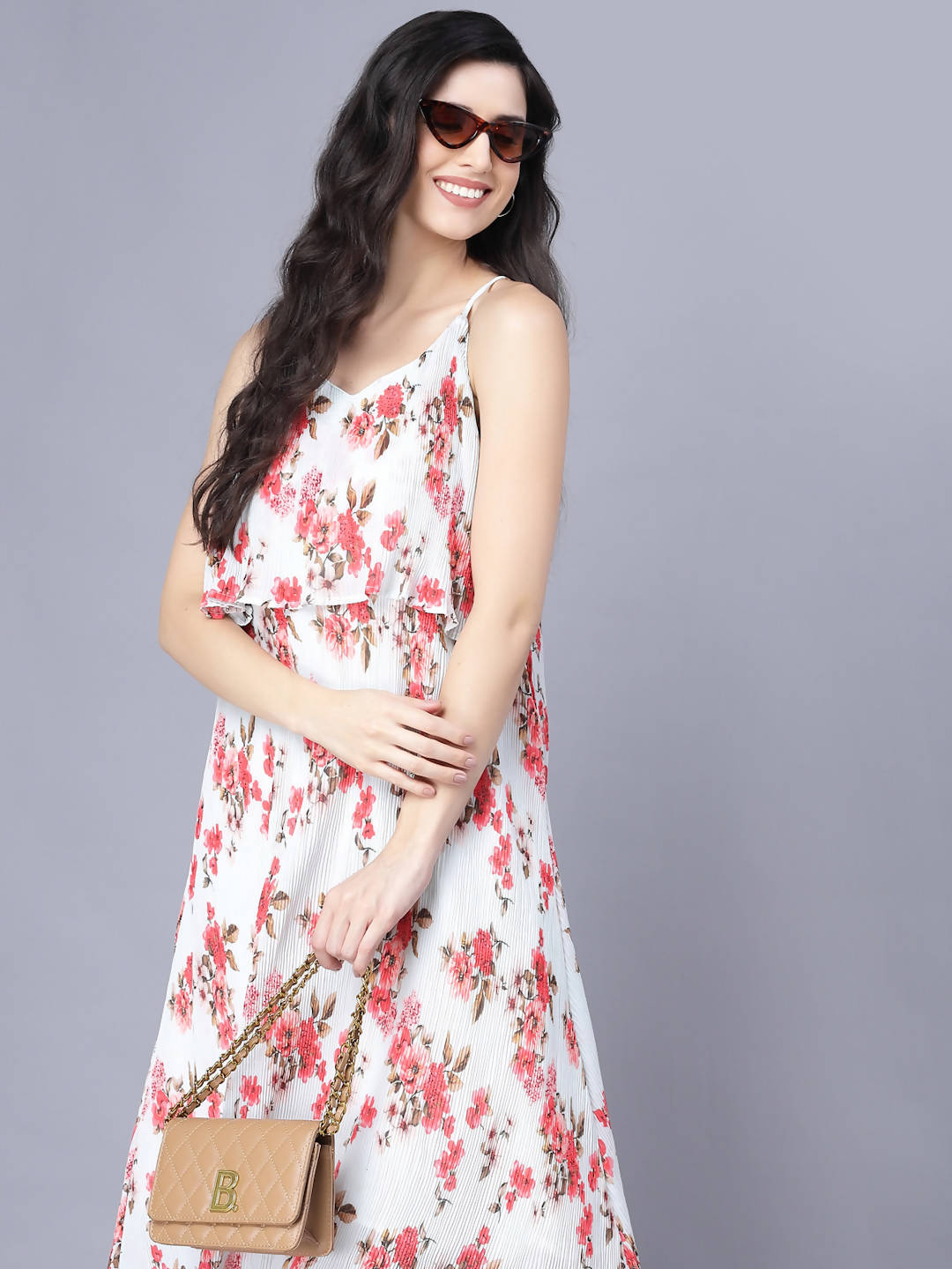 Myshka White Red Floral Layered Midi Dress | Grocsy