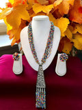 Inhanns Day-To-Dinner Tie Shaped Oxidized Black Metal Multi-Layered Long Necklace Set - Multicolor | Grocsy