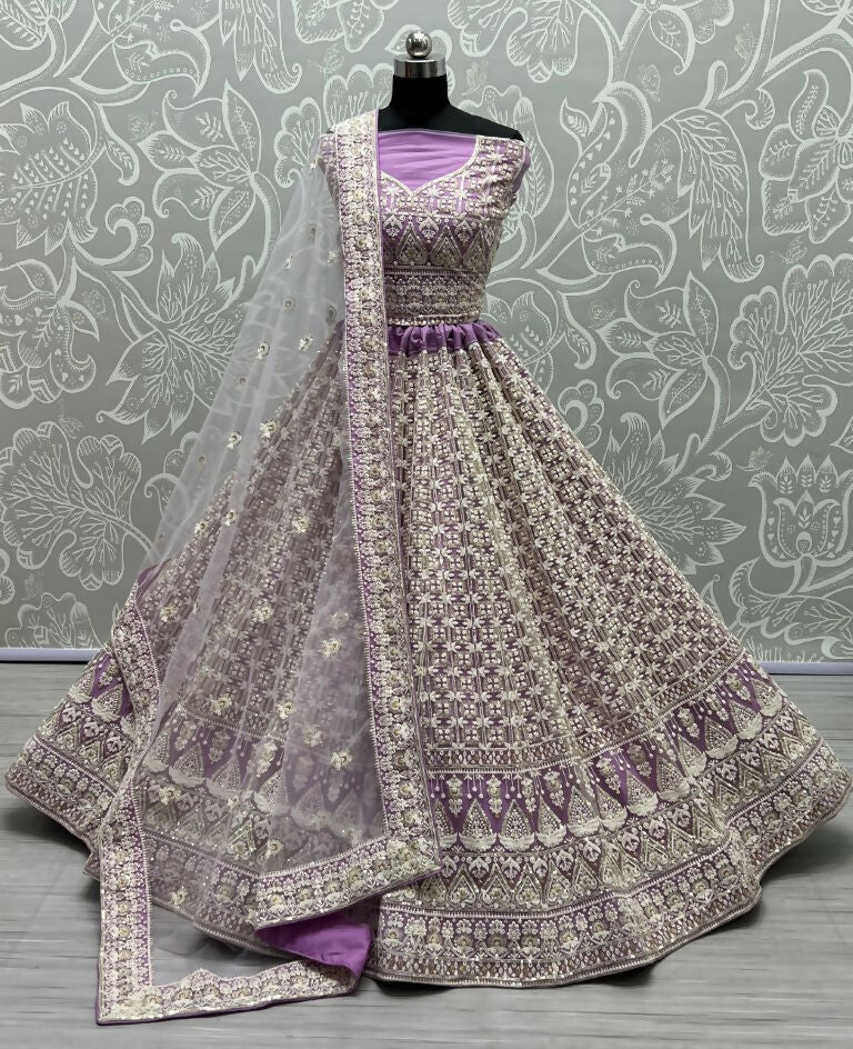 Jyoti Fashion Women's Violet Bridal Net Fancy Sequins with Multi Thread Embroidered Wedding Lehenga Choli | Grocsy
