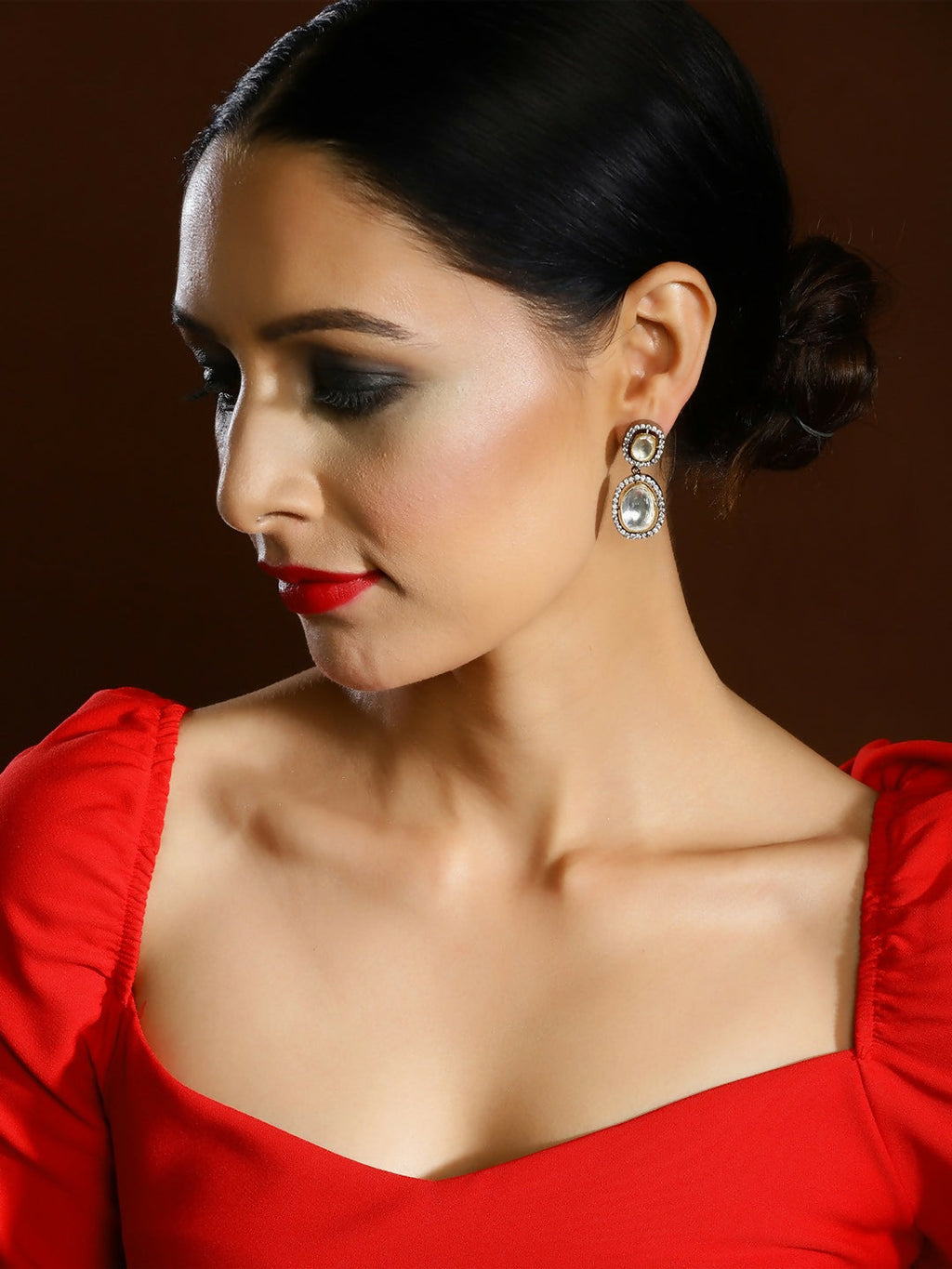 Duet Diamond & Kundan Earrings- Ruby Raang | Grocsy