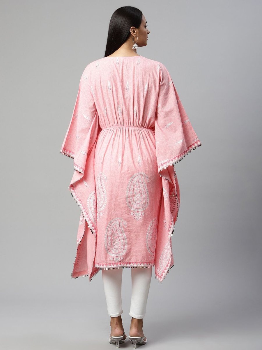 Ahalyaa Women Pink Pure Cotton Printed Kaftan Kurta | Grocsy
