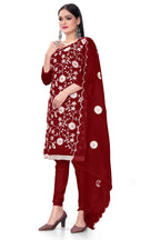Maroon Organza Silk Embroidered Work Unstitched Dress Material - Tanvi | Grocsy