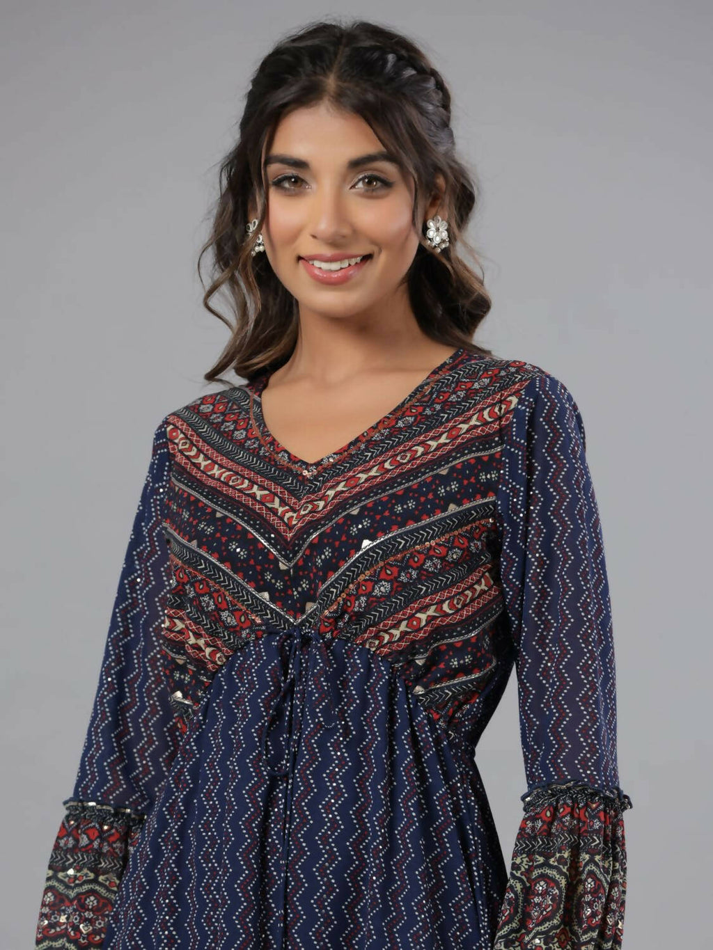 Juniper Women Navy Blue Georgette Printed Midi Dress | Grocsy