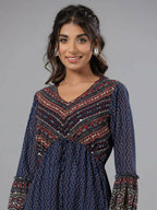 Juniper Women Navy Blue Georgette Printed Midi Dress | Grocsy