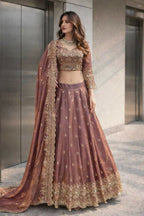 Teeya Creation Onion Color Fendy Satin Heavy Embroidery Work Wedding Wear Stitched Lehenga Choli | Grocsy