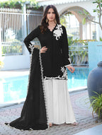 Nikhaar Black Embroidered Modal Silk Stitched Straight Cut Kurta Kalidar Palazzo Dupatta Readymade Suit | Grocsy