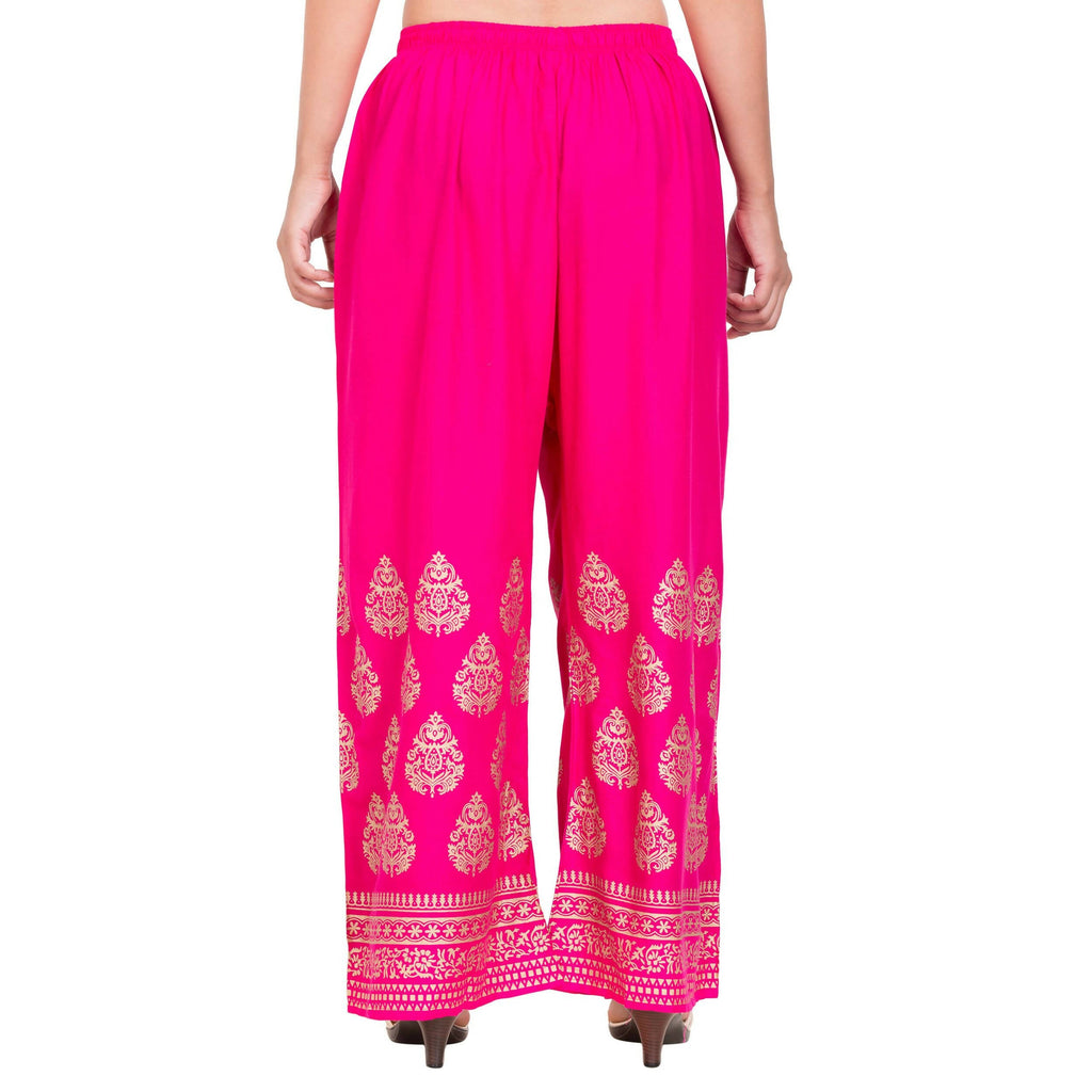 PAVONINE Rani Color Golden Printed Rayon Fabric Sharara For Women & Girls | Grocsy