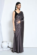 Grey Satin Silk Stone Work Festive Saree - Nimaya Denzy | Grocsy