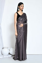 Grey Satin Silk Stone Work Festive Saree - Nimaya Denzy | Grocsy