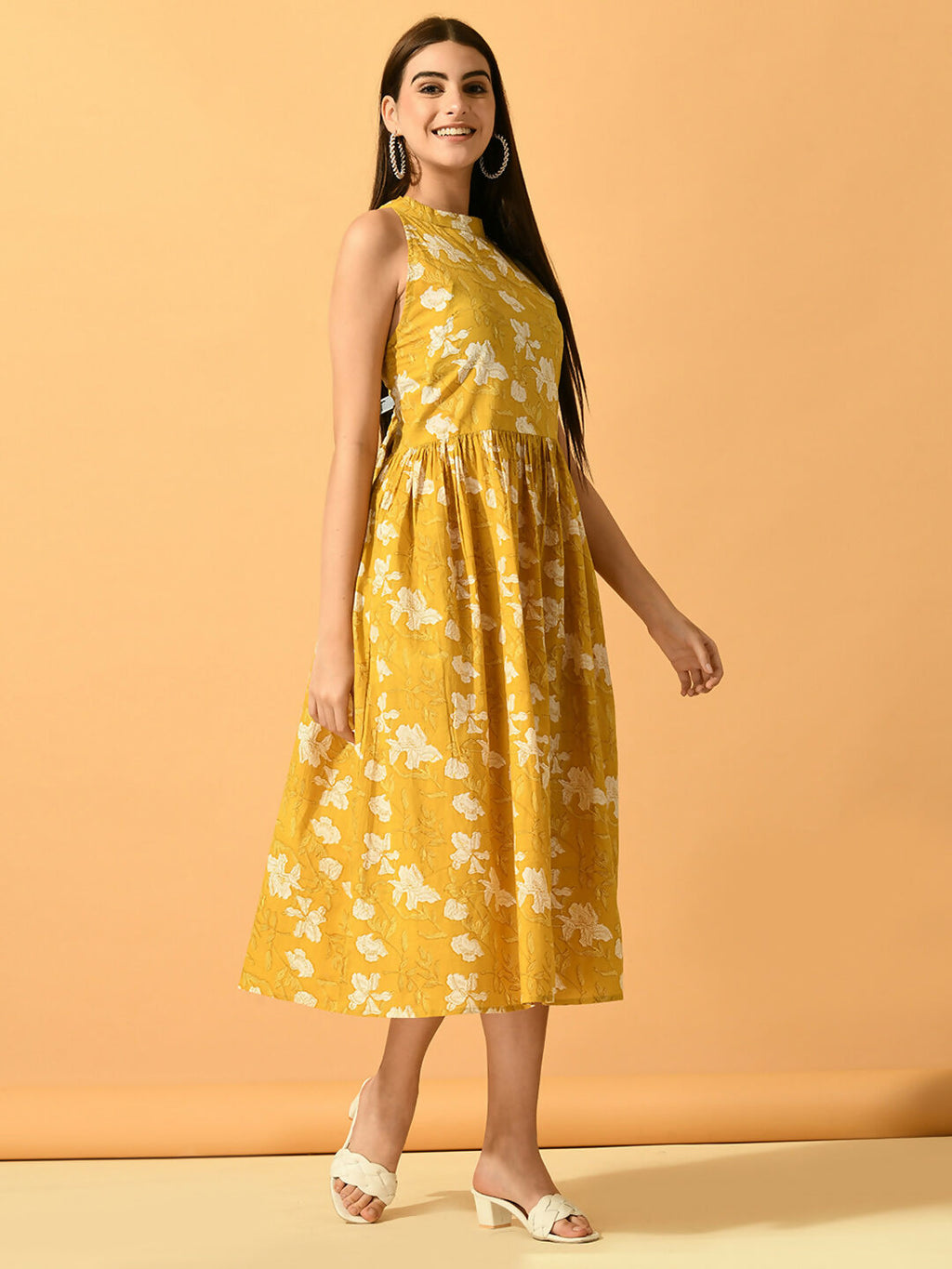 Myshka Women's Yellow Fit and Flare Party Dress | Grocsy