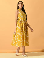 Myshka Women's Yellow Fit and Flare Party Dress | Grocsy