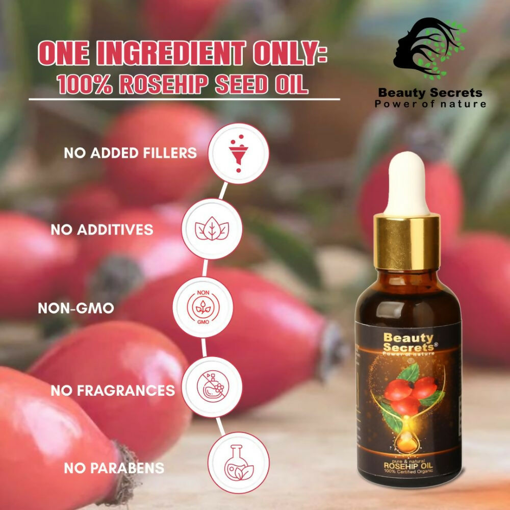 Beauty Secrets Certified Organic Rosehip Oil for Face and Body | Grocsy