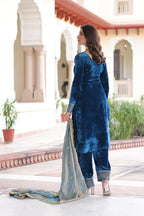 Vastranavya Morpeach Velvet With Rich Sequins & Zari Embroidered Work Top-Bottom With Dupatta | Grocsy