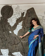 DEIANA'S Beautiful Designer Golden zari Soft Lichi Silk Saree - Blue | Grocsy