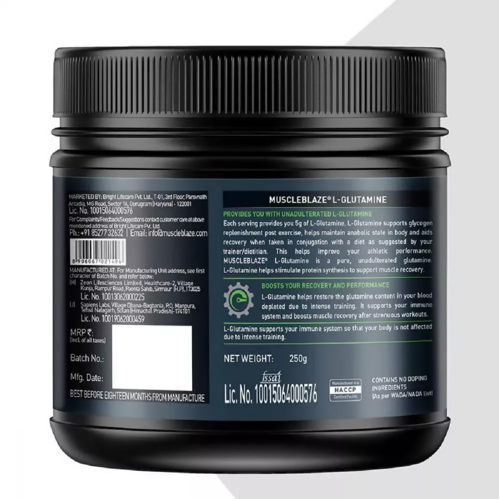 MuscleBlaze L - Glutamine Unflavored | Grocsy