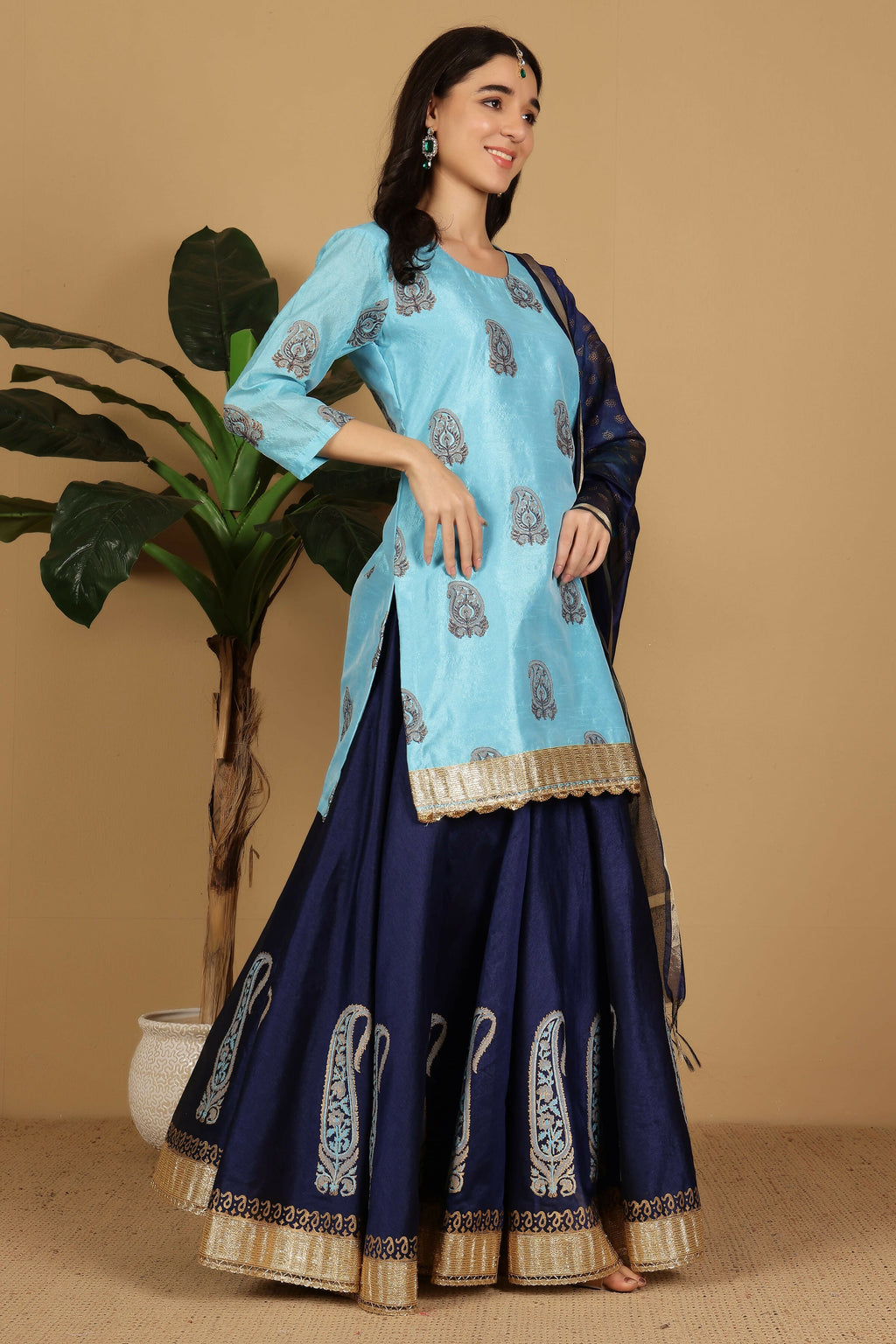 Joban Fashion Turquoise Silk Lehenga Set | Grocsy