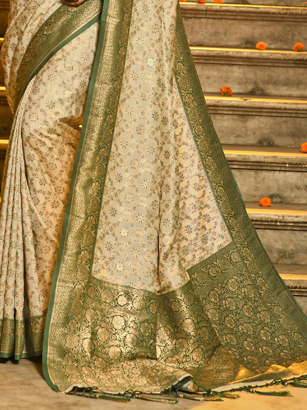 Shree Shyam Fashion Rajvastra Dark Green Banarasi Silk Saree | Grocsy