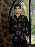 Classic Black Bandhgala Ensemble – Tortoise Embroidery by Hilo Design | Grocsy