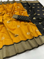 DEIANA'S Beautiful Designer Golden zari Soft Lichi Silk Saree - Yellow | Grocsy