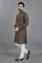 Anaita Brown Weaving Linen Cotton Straight Kurta | Grocsy