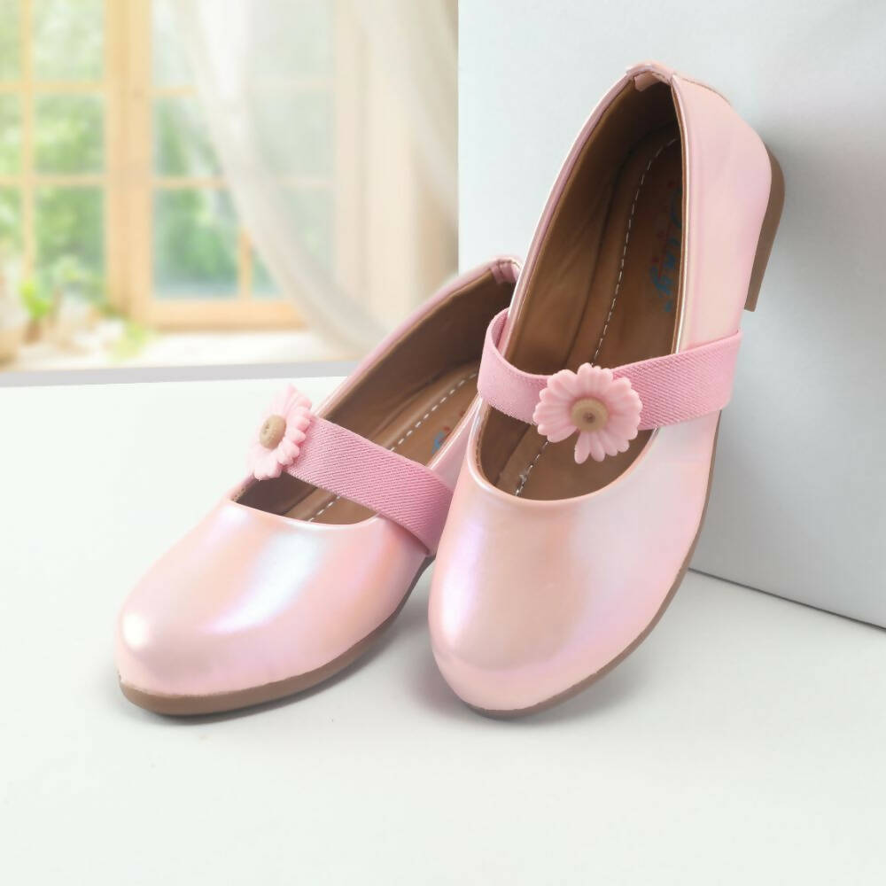 Tiny Bugs Girls Flower Embellished Ballerinas - Pink | Grocsy