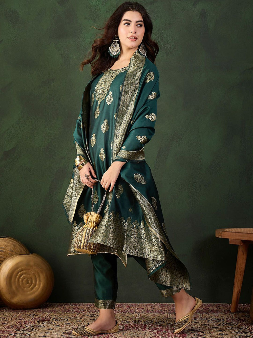 Sangria Woven Design Kurta & Trouser With Dupatta | Grocsy