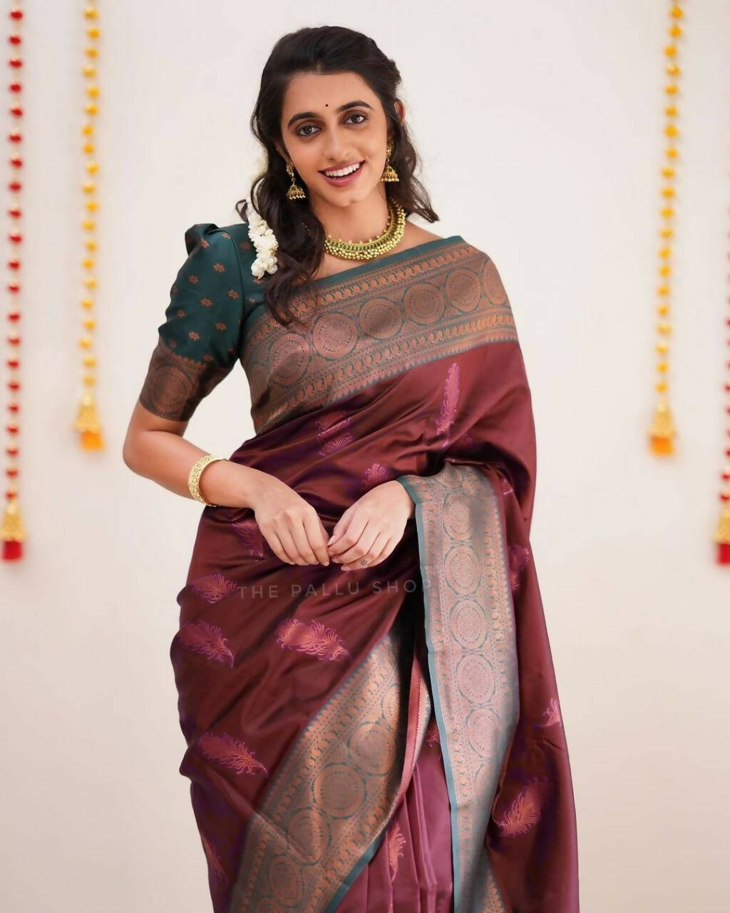 DEIANA'S Beautiful Designer Golden zari Soft Lichi Silk Saree - Brown | Grocsy