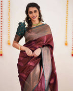 DEIANA'S Beautiful Designer Golden zari Soft Lichi Silk Saree - Brown | Grocsy